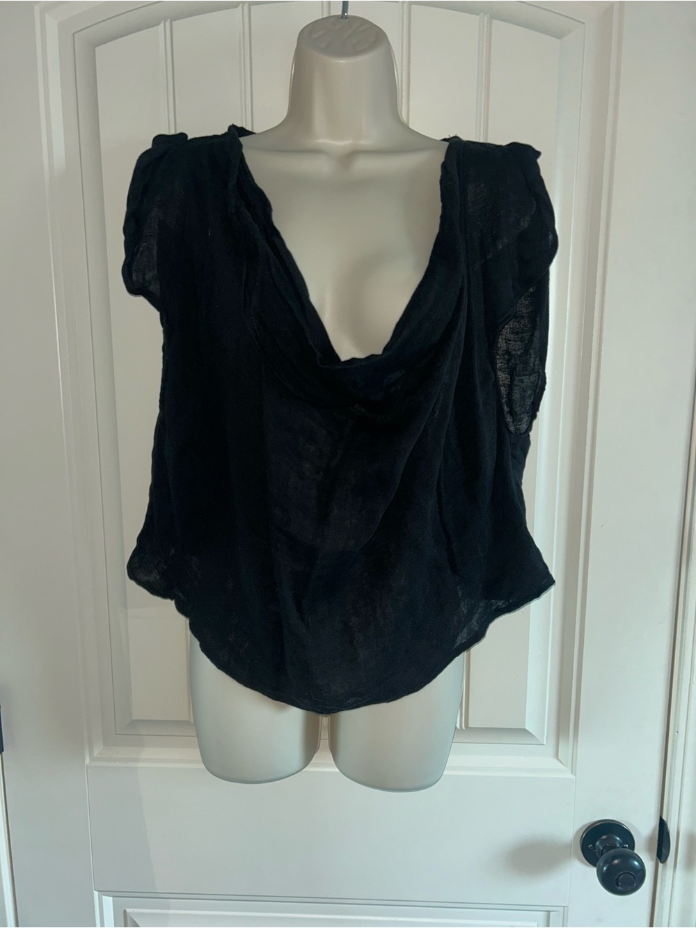Free People Black Draped Cowl-Neck Blouse Sz S